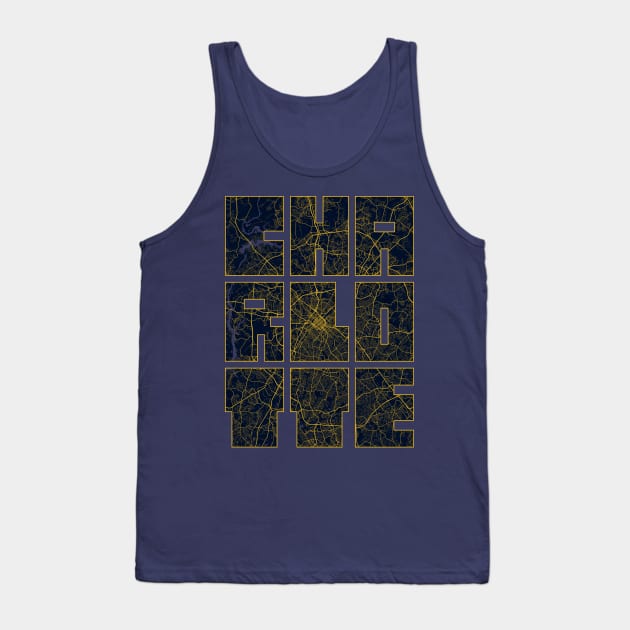 Charlotte, USA City Map Typography - Gold Art Deco Tank Top by deMAP Studio